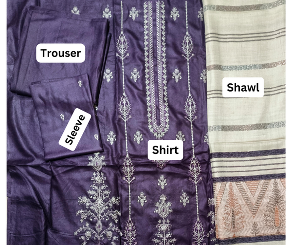 Unstitched DHANAK 3PC EMBROIDERED