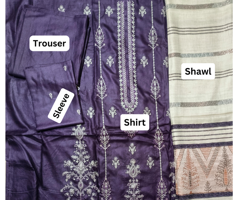 Unstitched DHANAK 3PC EMBROIDERED