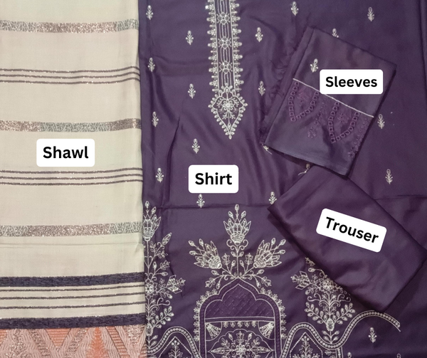 Unstitched DHANAK 3PC FULL EMBROIDERED