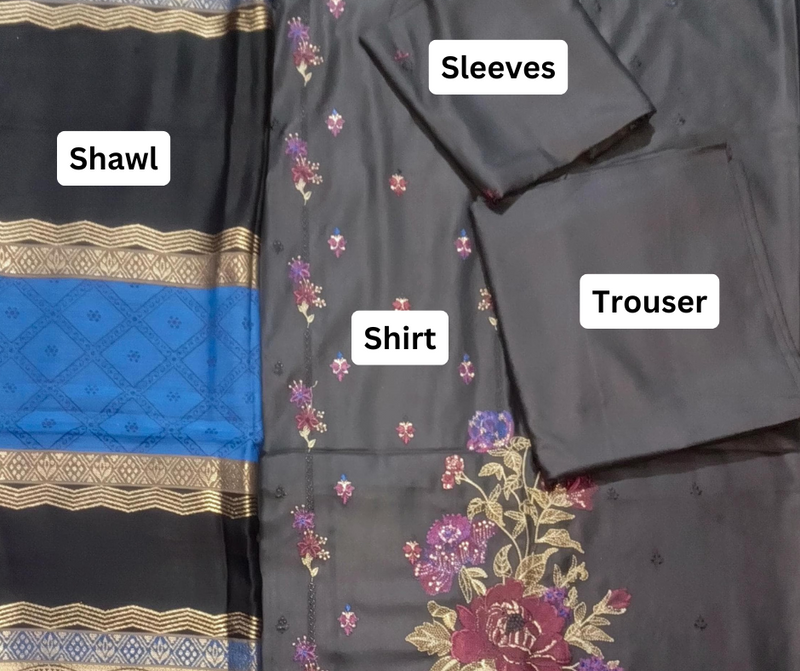 Unstitched DHANAK 3PC FULL EMBROIDERED
