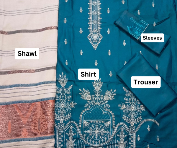 Unstitched DHANAK 3PC FULL EMBROIDERED