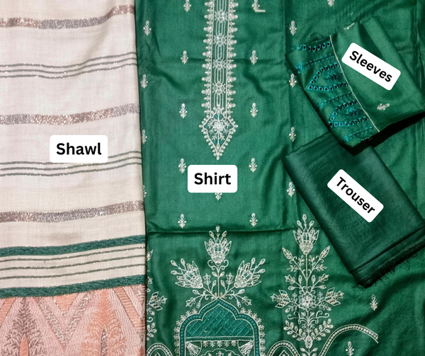 Unstitched DHANAK 3PC FULL EMBROIDERED