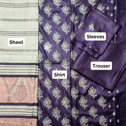 DHANAK 3PC EMBROIDERED SHIRT WITH WOOL SHWAL  & TROUSER