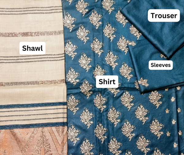 DHANAK 3PC EMBROIDERED SHIRT WITH WOOL SHWAL  & TROUSER