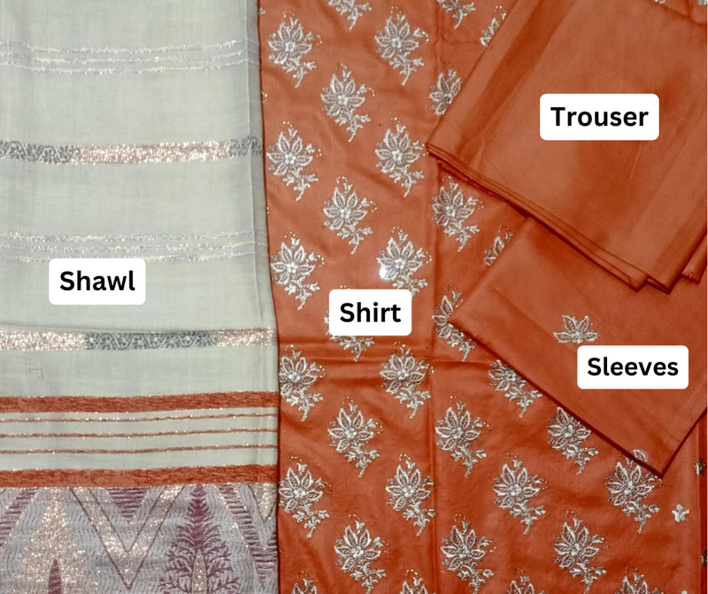 DHANAK 3PC EMBROIDERED SHIRT WITH WOOL SHWAL  & TROUSER