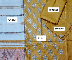 DHANAK 3PC EMBROIDERED SHIRT WITH WOOL SHWAL  & TROUSER