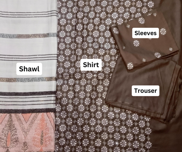 DHANAK 3PC EMBROIDERED SHIRT WITH WOOL SHWAL  & TROUSER