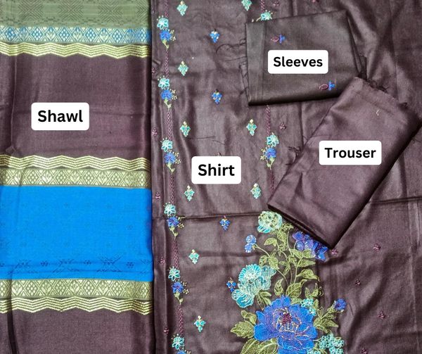 Unstitched DHANAK 3PC FULL EMBROIDERED