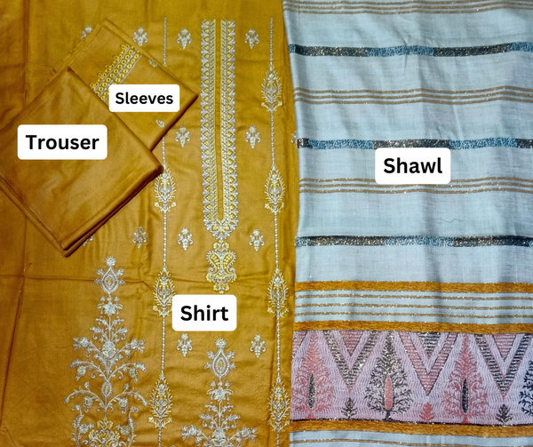 Unstitched DHANAK 3PC EMBROIDERED