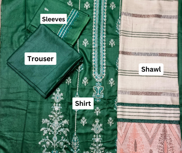 UNSTICHED DHANAK 3PC EMBROIDERED