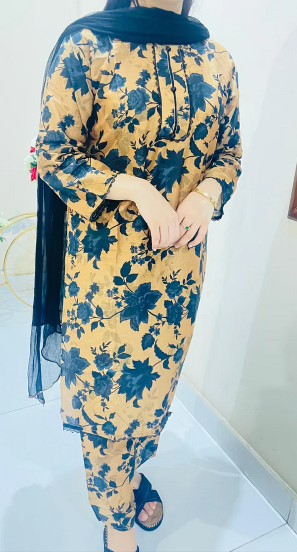 Printed 2pc Suit with Lace Detailing