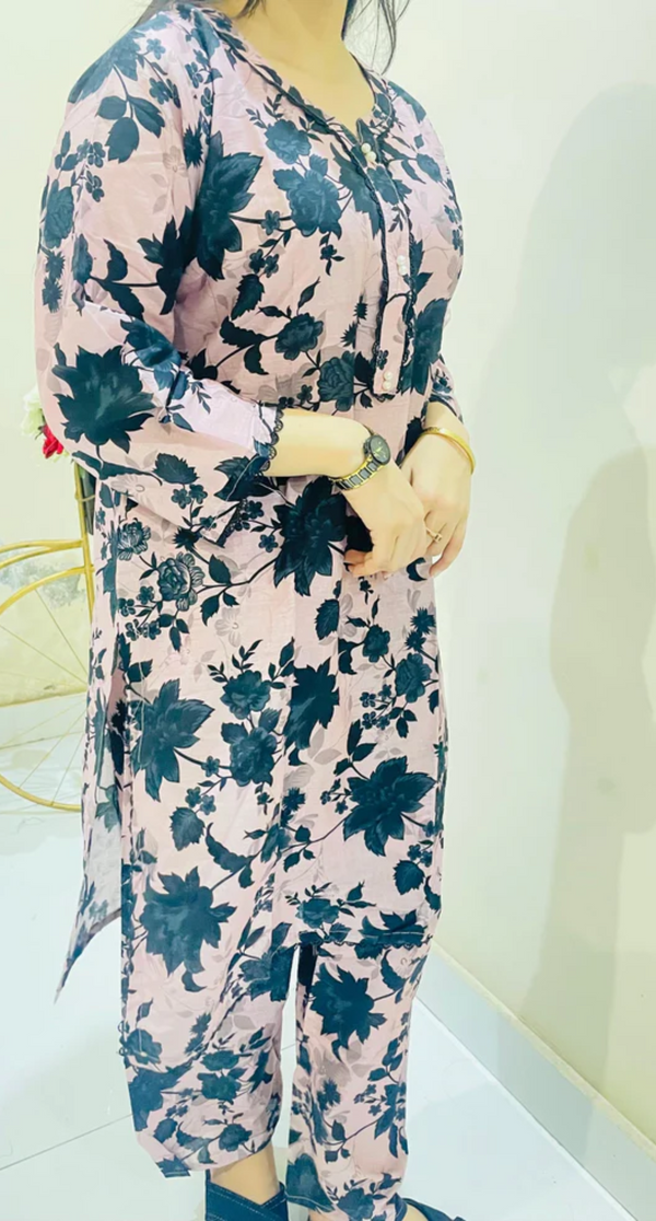 Printed 2pc Suit with Lace Detailing
