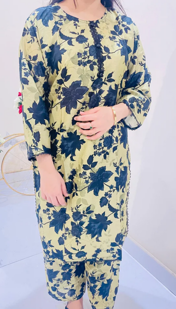 Printed 2pc Suit with Lace Detailing