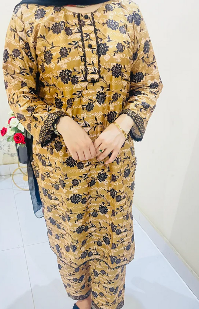 Printed 2pc Suit with Lace Detailing