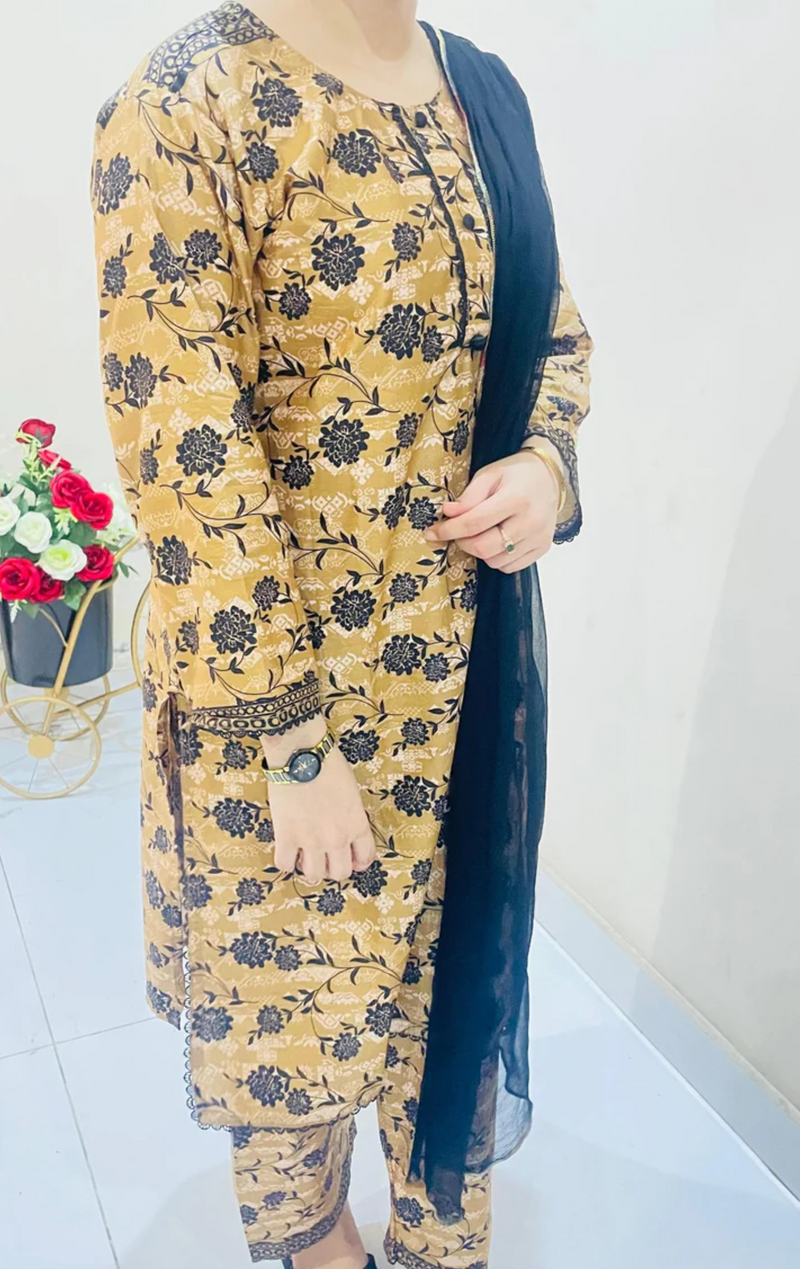 Printed 2pc Suit with Lace Detailing