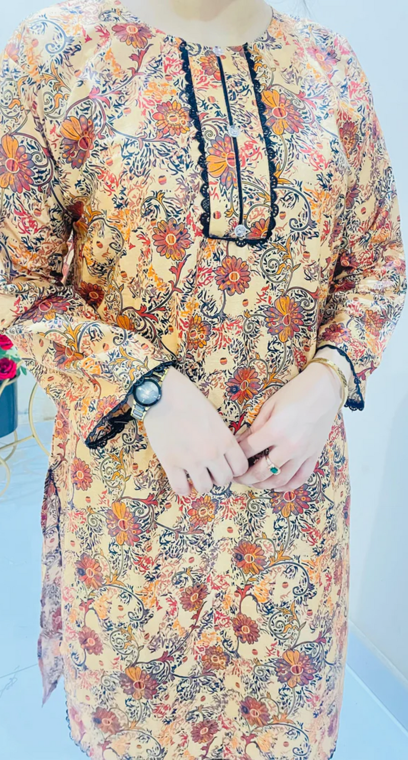 Printed 2pc Suit with Lace Detailing