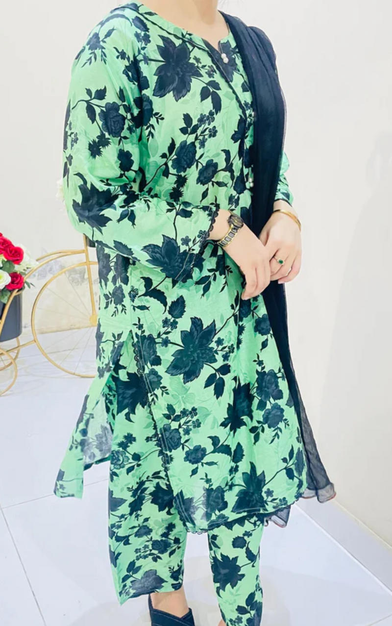 Printed 2pc Suit with Lace Detailing