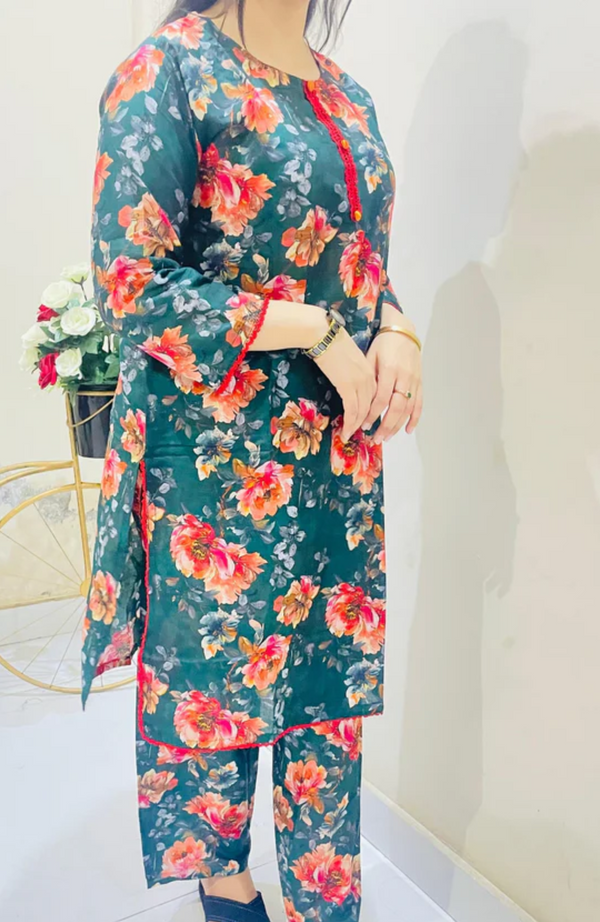 Printed 2pc Suit with Lace Detailing