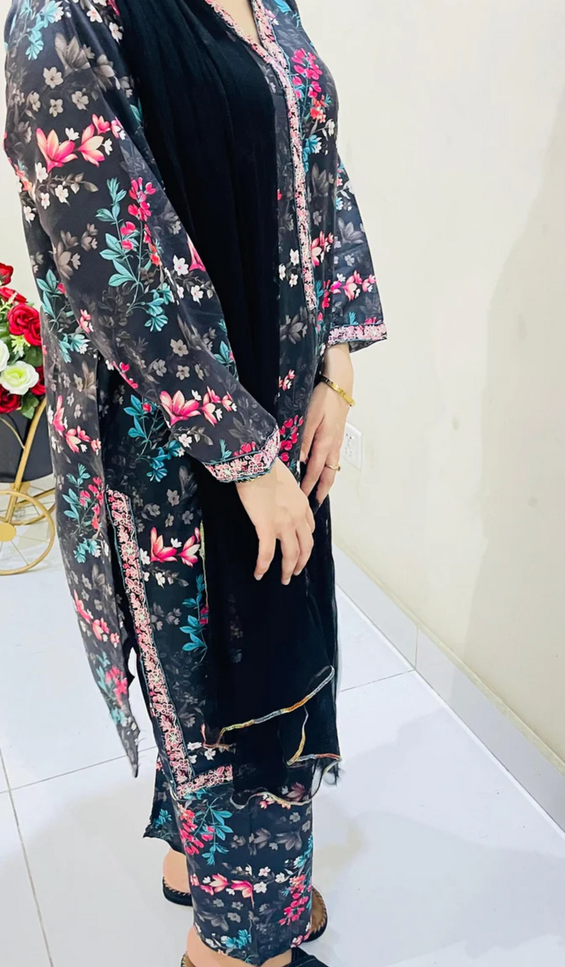 2pc Printed Suit with Embroidered Border