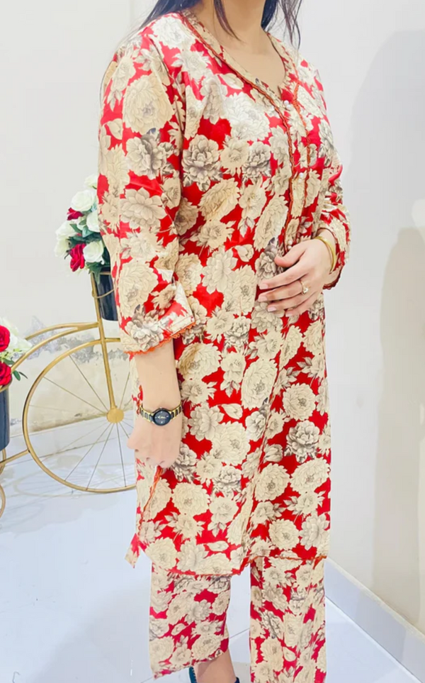 Printed 2pc Suit with Lace Detailing