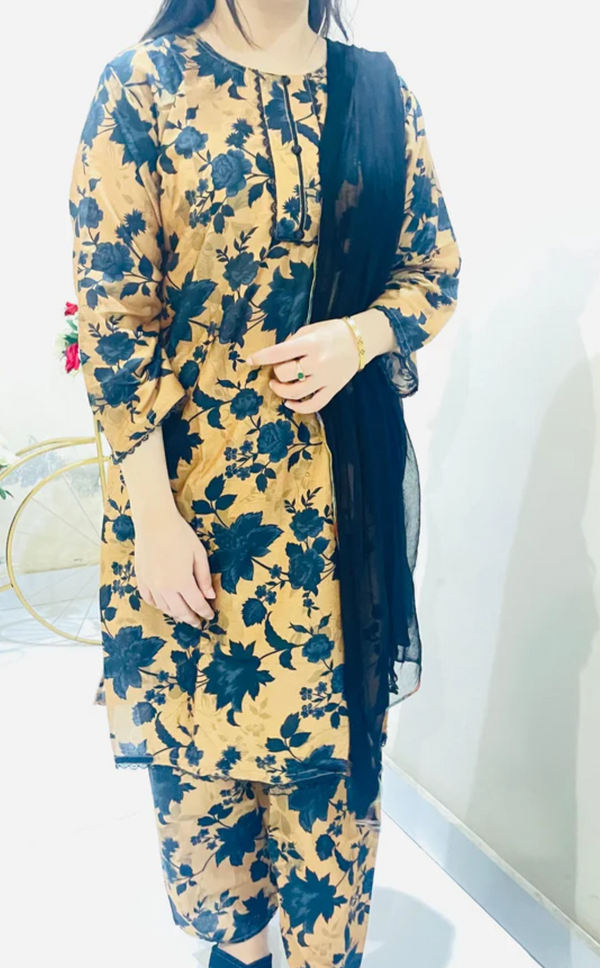 Printed 2pc Suit with Lace Detailing