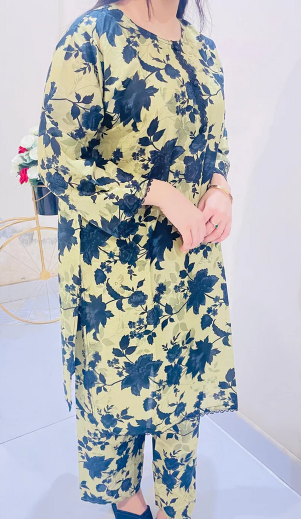Printed 2pc Suit with Lace Detailing