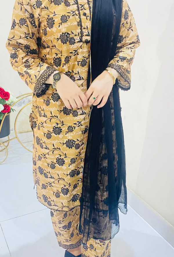 Printed 2pc Suit with Lace Detailing
