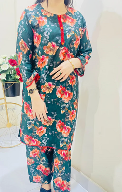 Printed 2pc Suit with Lace Detailing