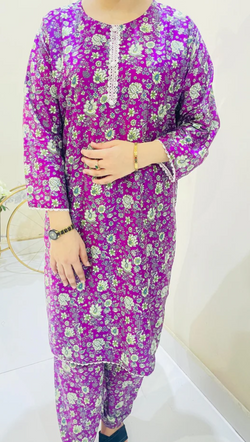 Printed 2pc Suit with Lace Detailing