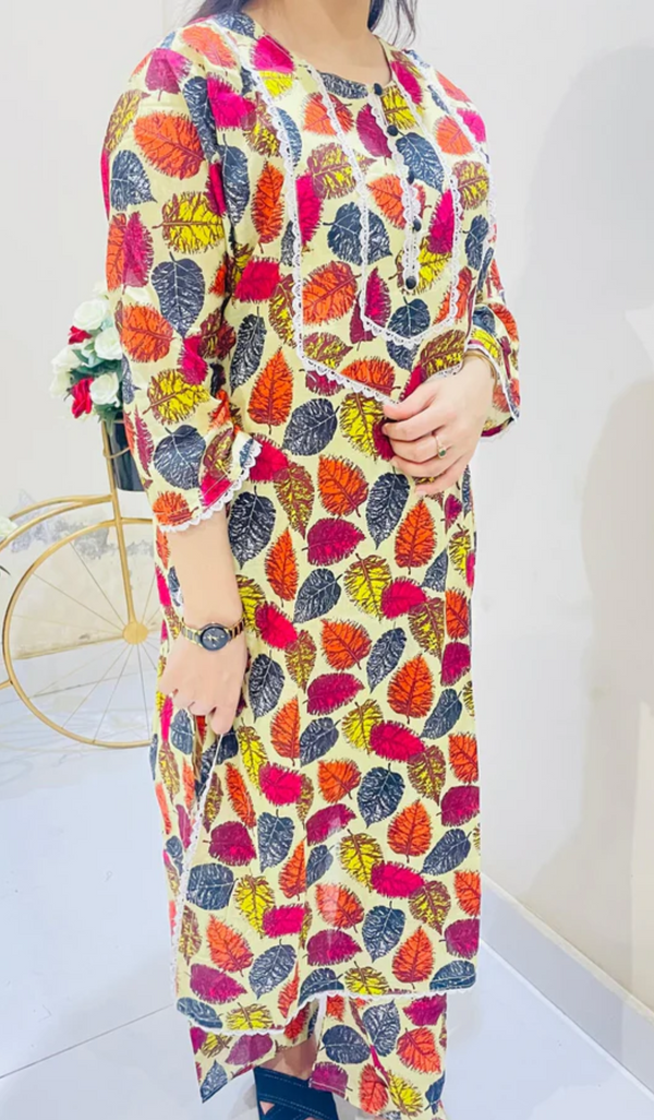 Printed 2pc Suit with Lace Detailing