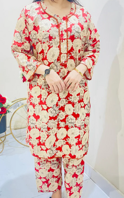 Printed 2pc Suit with Lace Detailing