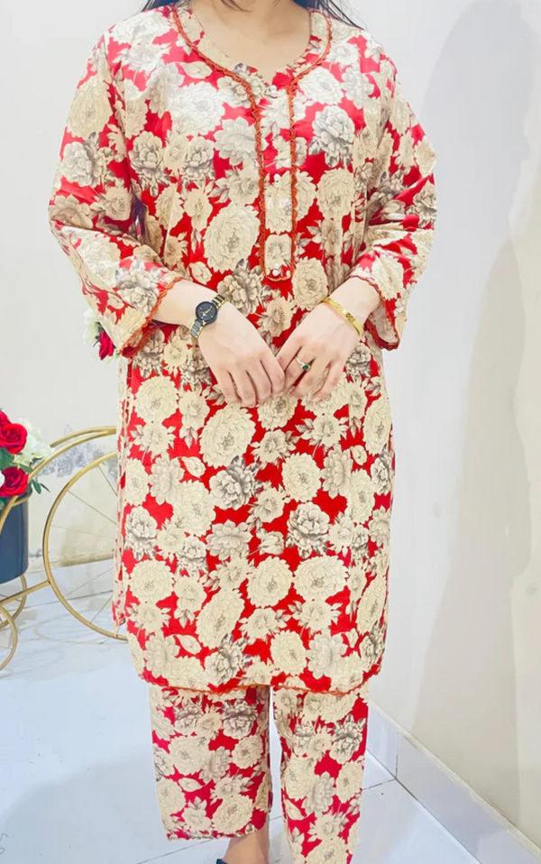 Printed 2pc Suit with Lace Detailing
