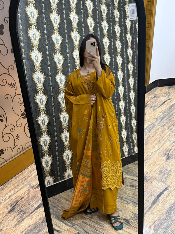 Stitched & Unstitched DHANAK 3PC FULL EMBROIDERED