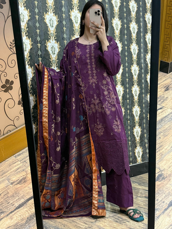 Stitched & Unstitched DHANAK 3PC FULL EMBROIDERED