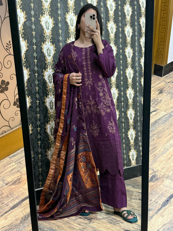 Stitched & Unstitched DHANAK 3PC FULL EMBROIDERED