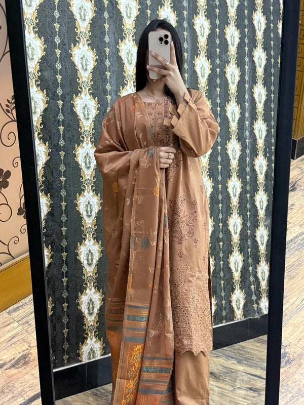 Stitched & Unstitched DHANAK 3PC FULL EMBROIDERED