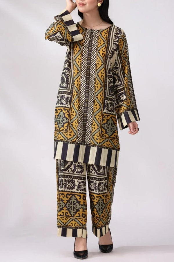 Stitched 2 piece printed shirt and printed trouser