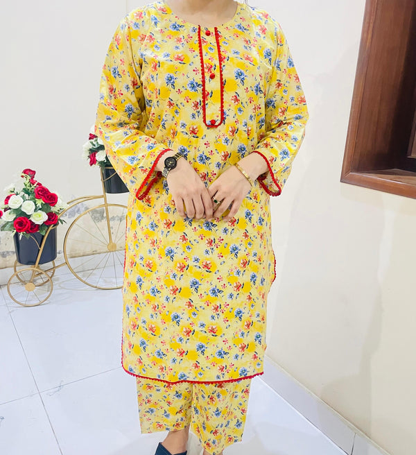 Printed 2pc Suit with Lace Detailing