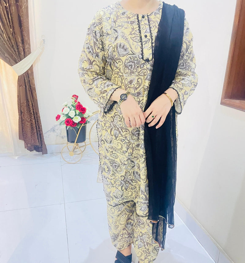 Printed 2pc Suit with Lace Detailing