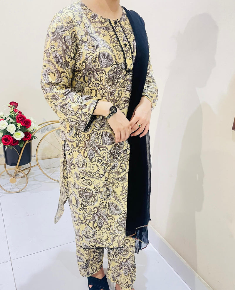 Printed 2pc Suit with Lace Detailing