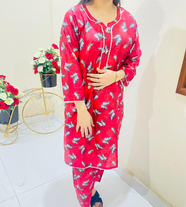 Printed 2pc Suit with Lace Detailing