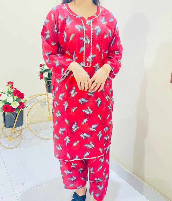 Printed 2pc Suit with Lace Detailing