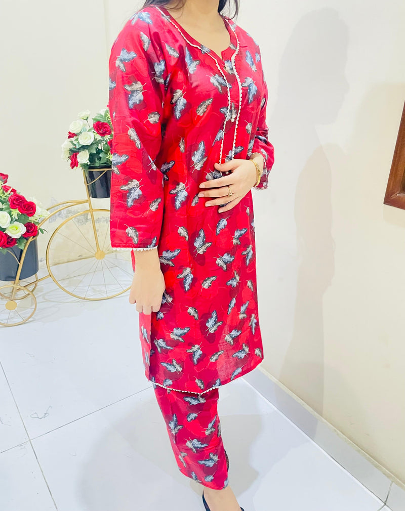Printed 2pc Suit with Lace Detailing