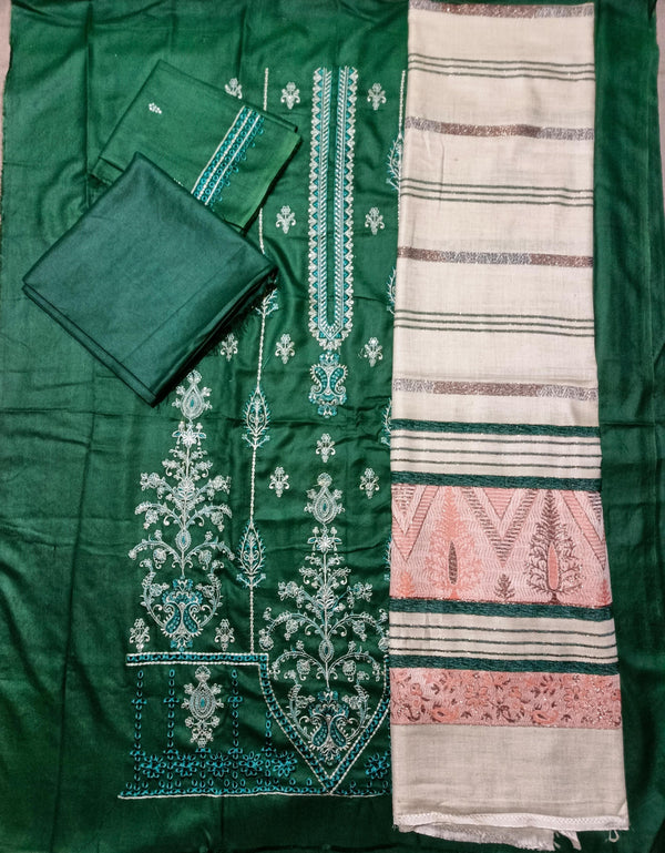 UNSTICHED DHANAK 3PC EMBROIDERED