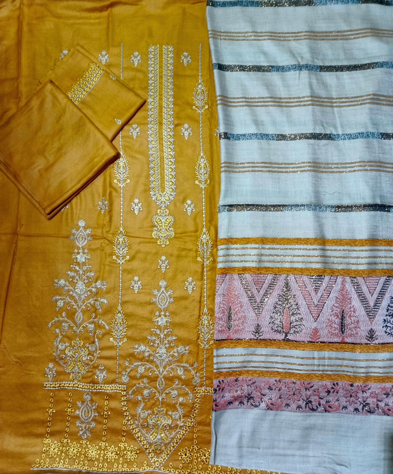 Unstitched DHANAK 3PC EMBROIDERED