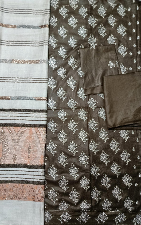 DHANAK 3PC EMBROIDERED SHIRT WITH WOOL SHWAL  & TROUSER