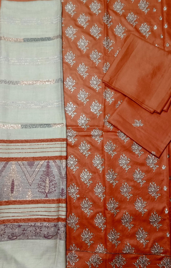 DHANAK 3PC EMBROIDERED SHIRT WITH WOOL SHWAL  & TROUSER