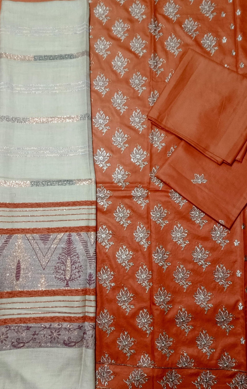 DHANAK 3PC EMBROIDERED SHIRT WITH WOOL SHWAL  & TROUSER