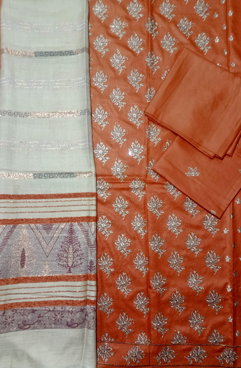 DHANAK 3PC EMBROIDERED SHIRT WITH WOOL SHWAL  & TROUSER