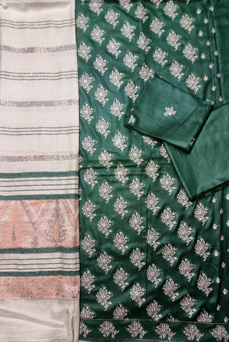 DHANAK 3PC EMBROIDERED SHIRT WITH WOOL SHWAL  & TROUSER
